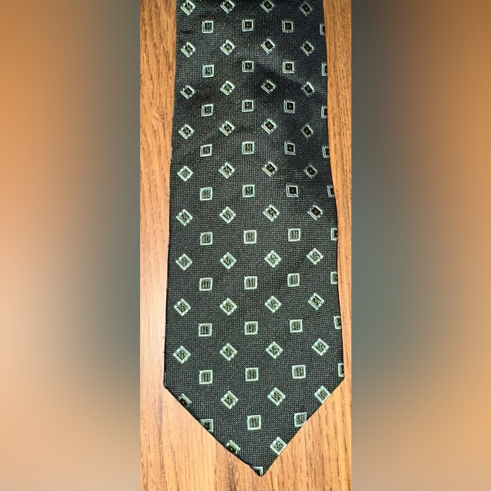Massimo Bizzocchi Dark Green and Silver Geometric Tie - Picture 2 of 5